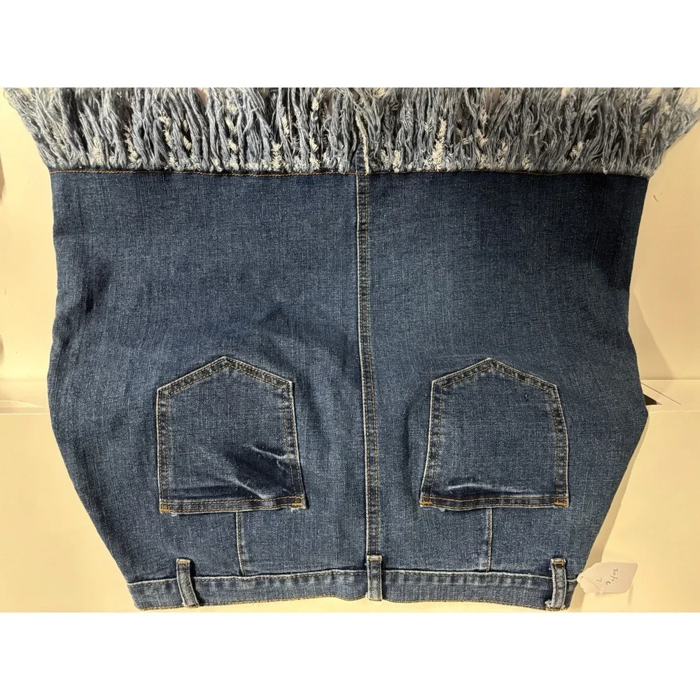Hayden Womens Blue Stretch Denim Fringe Hem Mini Skirt Retro H3543 L